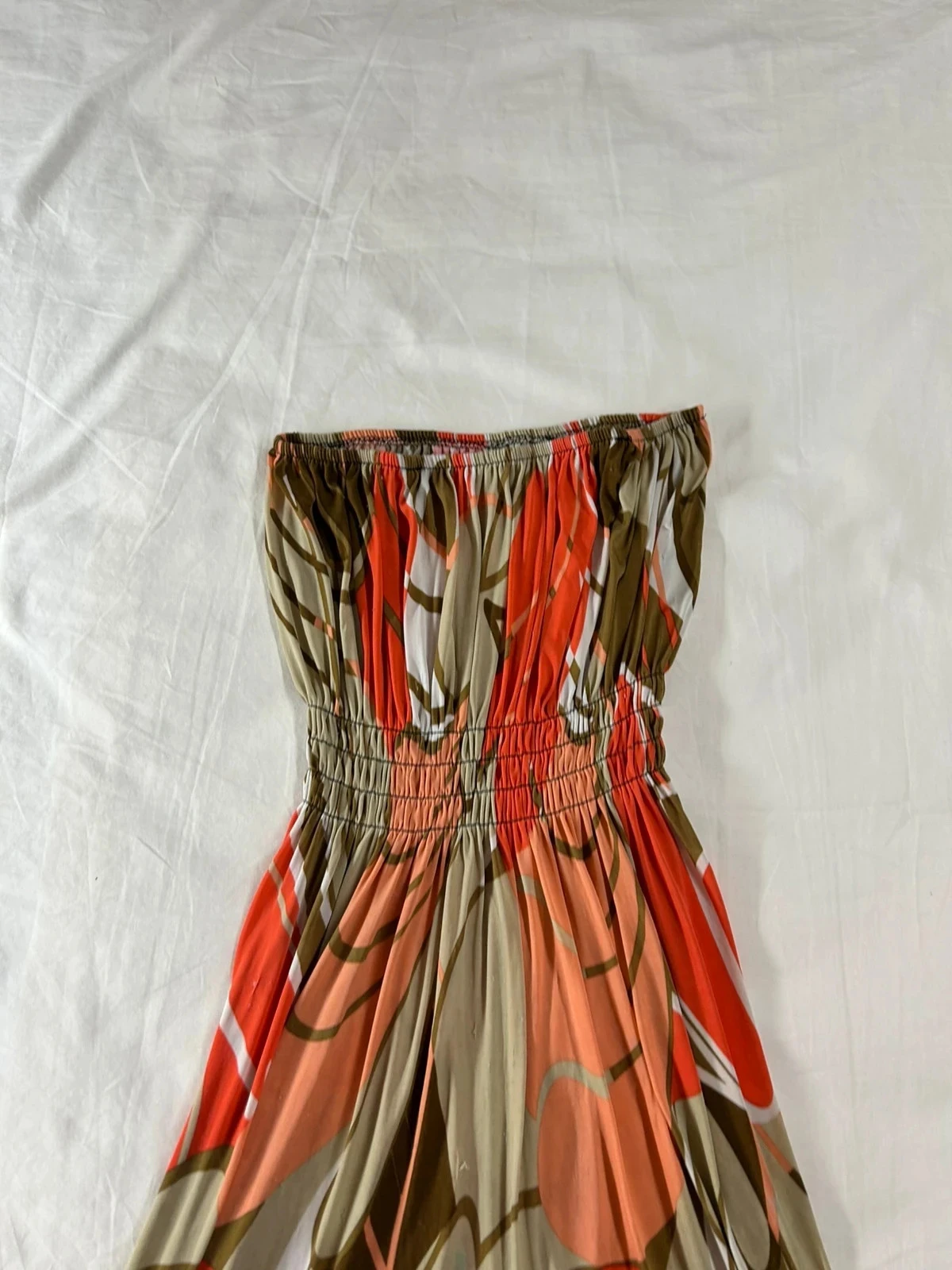 Vestido sin tirantes multicolor con estampado vintage – photo 5